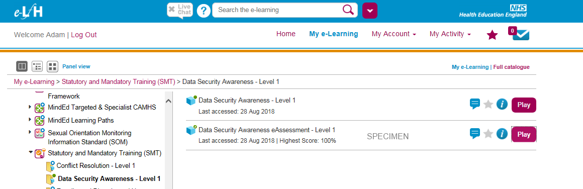  Example completed assessment form